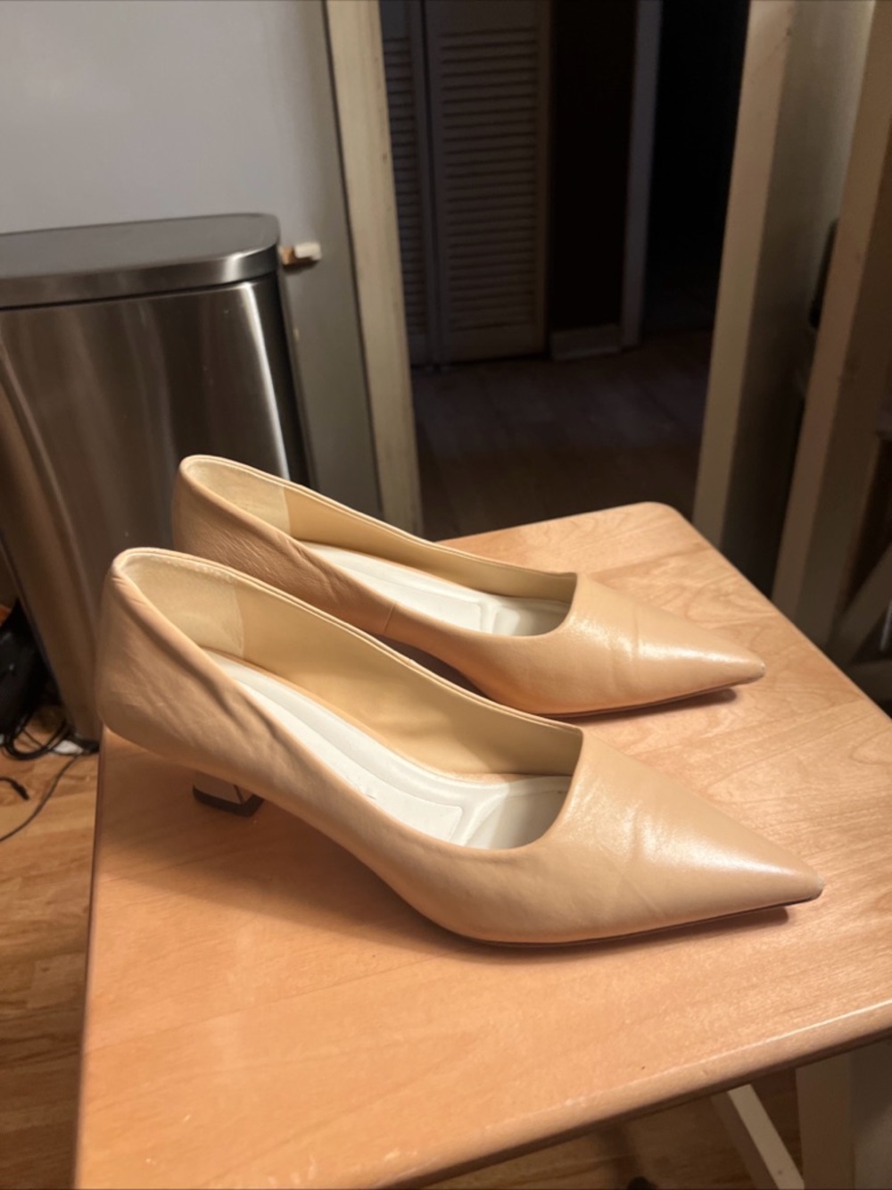 Franco Sarto DIVA leather Pointed-Toe Pumps in Nude Beige 9